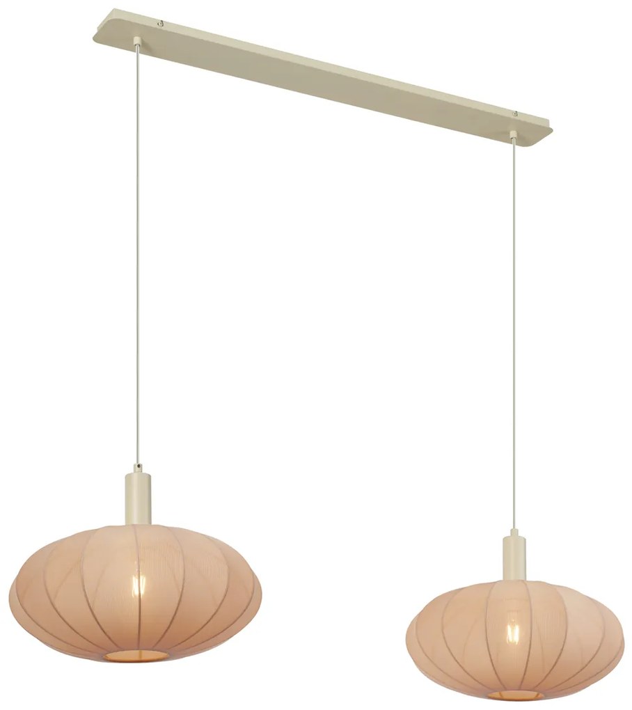 Lampada a sospensione Japandi beige con paralume in tessuto a 2 luci - Bida