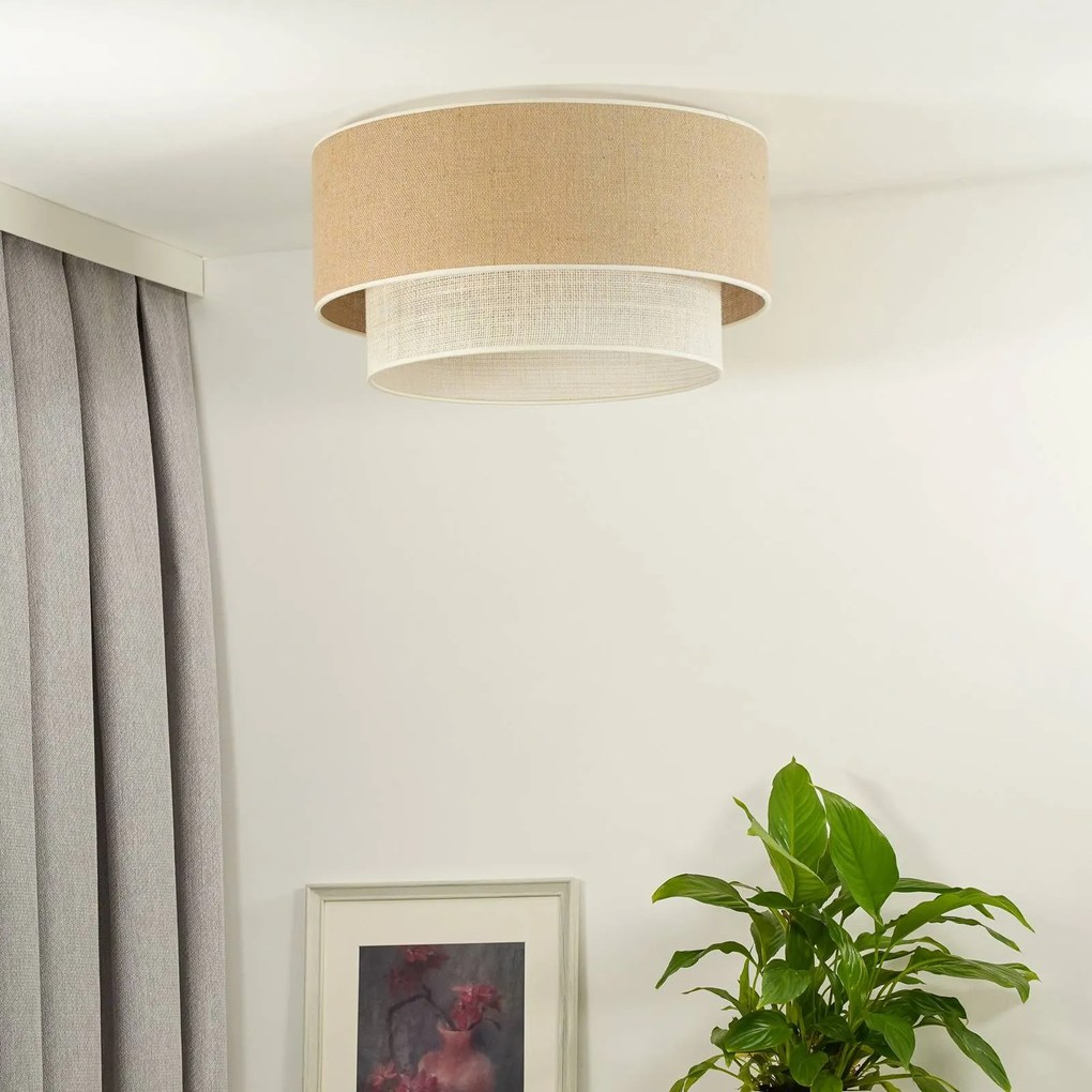 Euluna plafoniera Boho in juta, marrone naturale/bianco, Ø 60 cm
