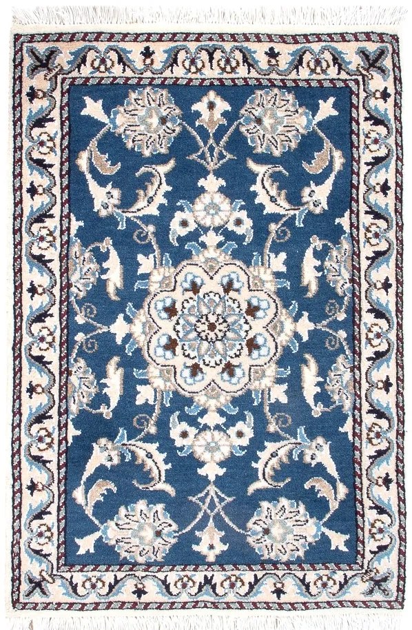 Nain Tappeto persiano 90x60 Blu (Iran) Annodato A Mano