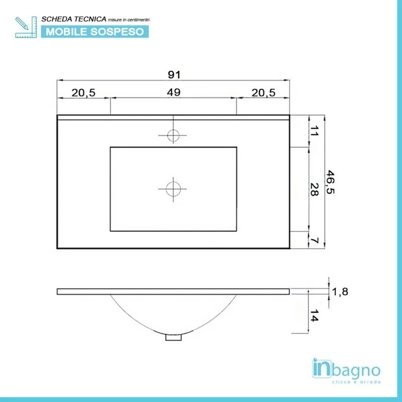 Mobile bagno sospeso 90 cm Duble rovere africa completo di lavabo e specchio