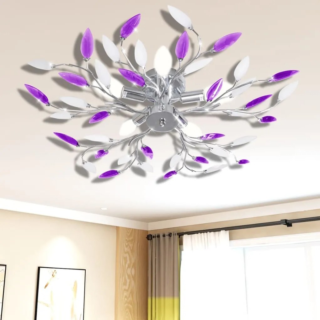 Lampada Da Soffitto Bianco E Viola İn Cristalli Acrilici 5 E14 /