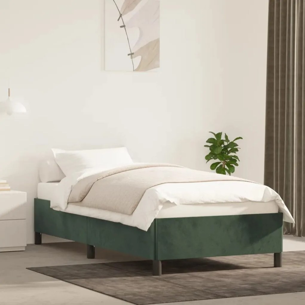 Giroletto Senza Materasso Verde Scuro 80x200 Cm İn Velluto /