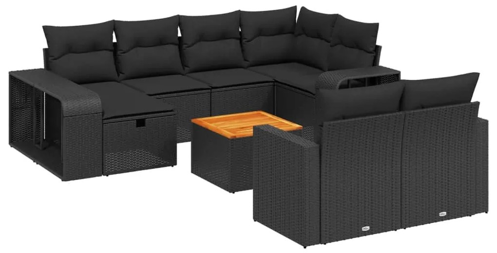 Set Divani da Giardino 11 pz con Cuscini in Polyrattan Nero