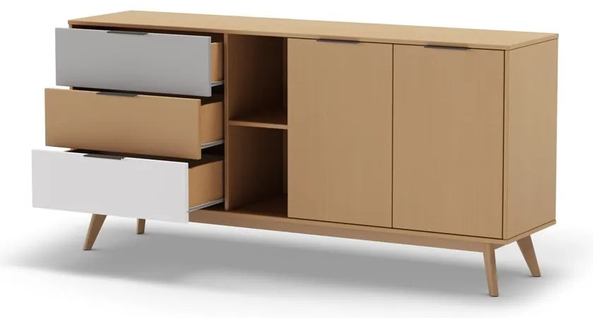 Cassettiera bassa in legno di pino in colore naturale 165x81 cm Elfa - Marckeric