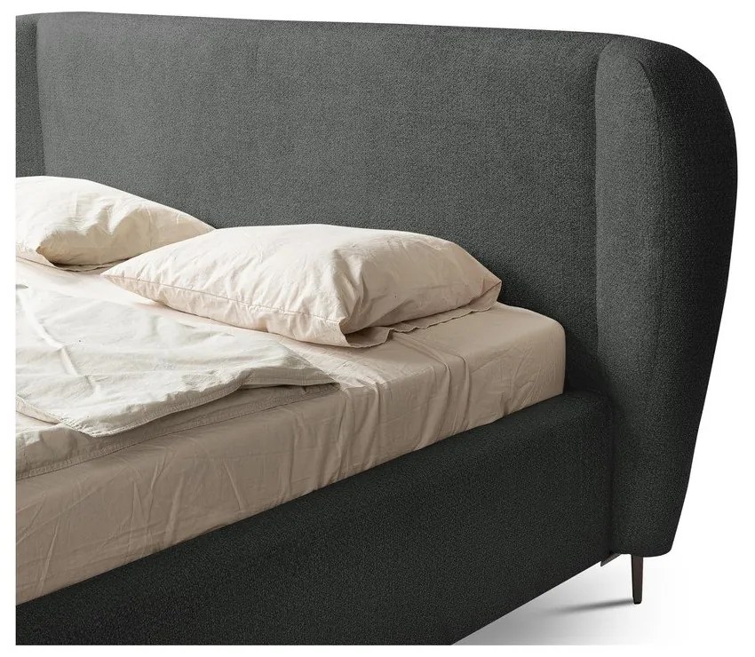 Letto matrimoniale imbottito grigio scuro con rete inclusa 160x200 cm Makana – Makamii