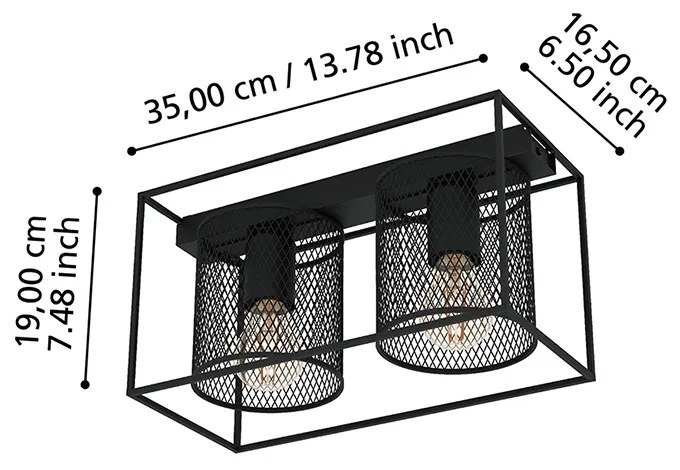 Plafoniera Industrial Catterick 2 Luci Acciaio Nero