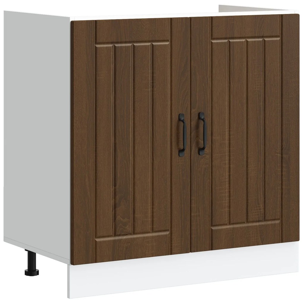 Armadio da cucina  ""lucca"" con doppio lavabo in legno di quercia ingegnerizzato