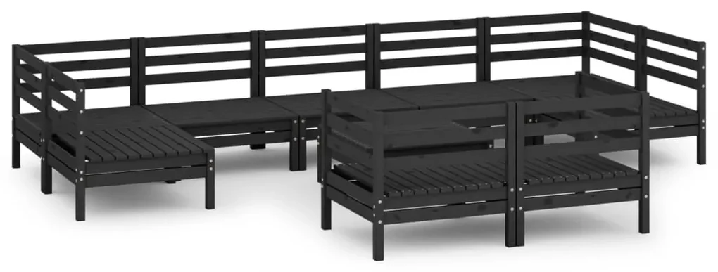 Set salotto da giardino 10 pz nero in legno massello di pino