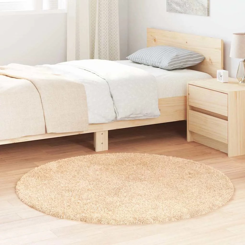Tappeto Shaggy A Pelo Lungo Navarra Beige 120x120 Cm Poliestere /