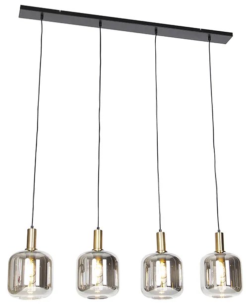 Lampada a sospensione di design nera con vetro oro e fumé 4 luci - Zuzanna
