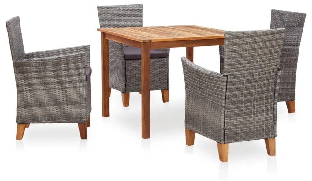 Set Pranzo da Giardino 5 pz Polyrattan e Legno d'Acacia Grigio