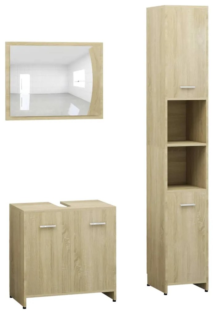 Set mobili da bagno 3 pz rovere sonoma in truciolato