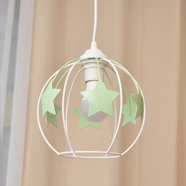 Lampadario a sospensione per bambini STARS 1xE27/15W/230V verde/bianco