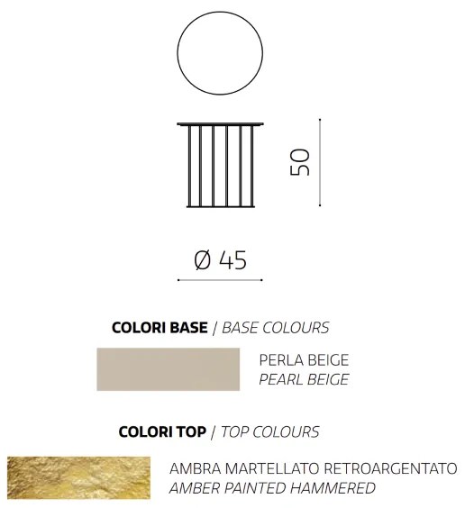 Tavolino tondo D45 cm con base in metallo Beige e piano in vetro martellato Ambra MUTE