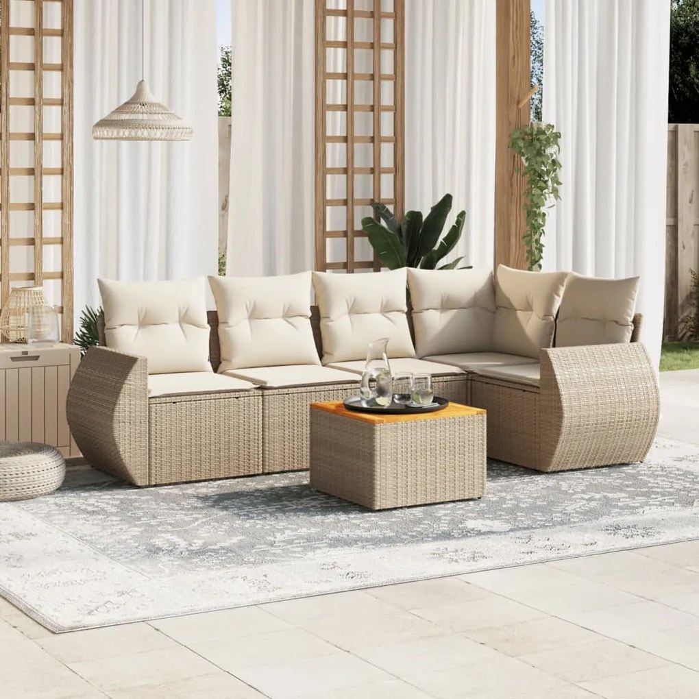 Set Divano da Giardino 6 pz con Cuscini Beige in Polyrattan