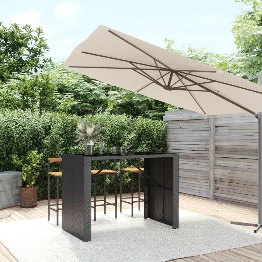 Tavolo bar con piano in vetro nero 145x80x110 cm polyrattan