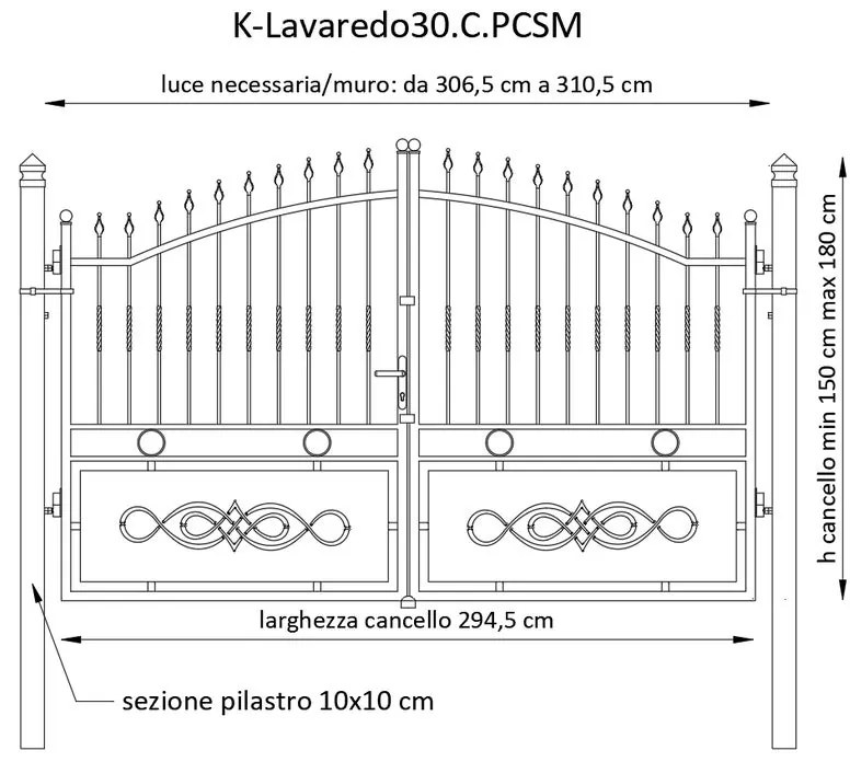 Cancello manuale Lavaredo in ferro, apertura centrale, L 308.5 x 189.5 cm, di colore ruggine