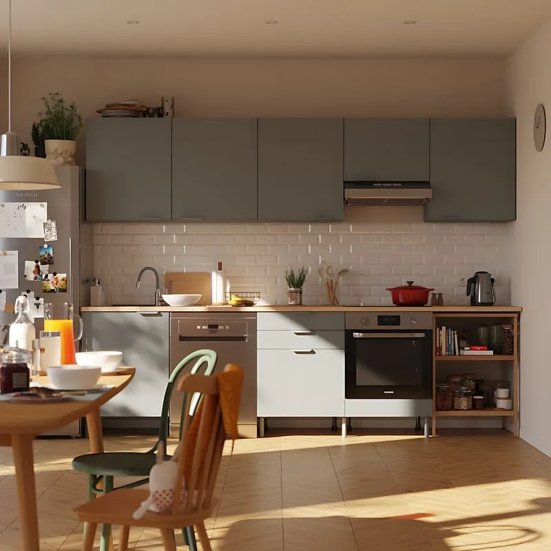 Cucina in kit DELINIA Eleki grigio 4 basi e 5 pensili L 300 cm
