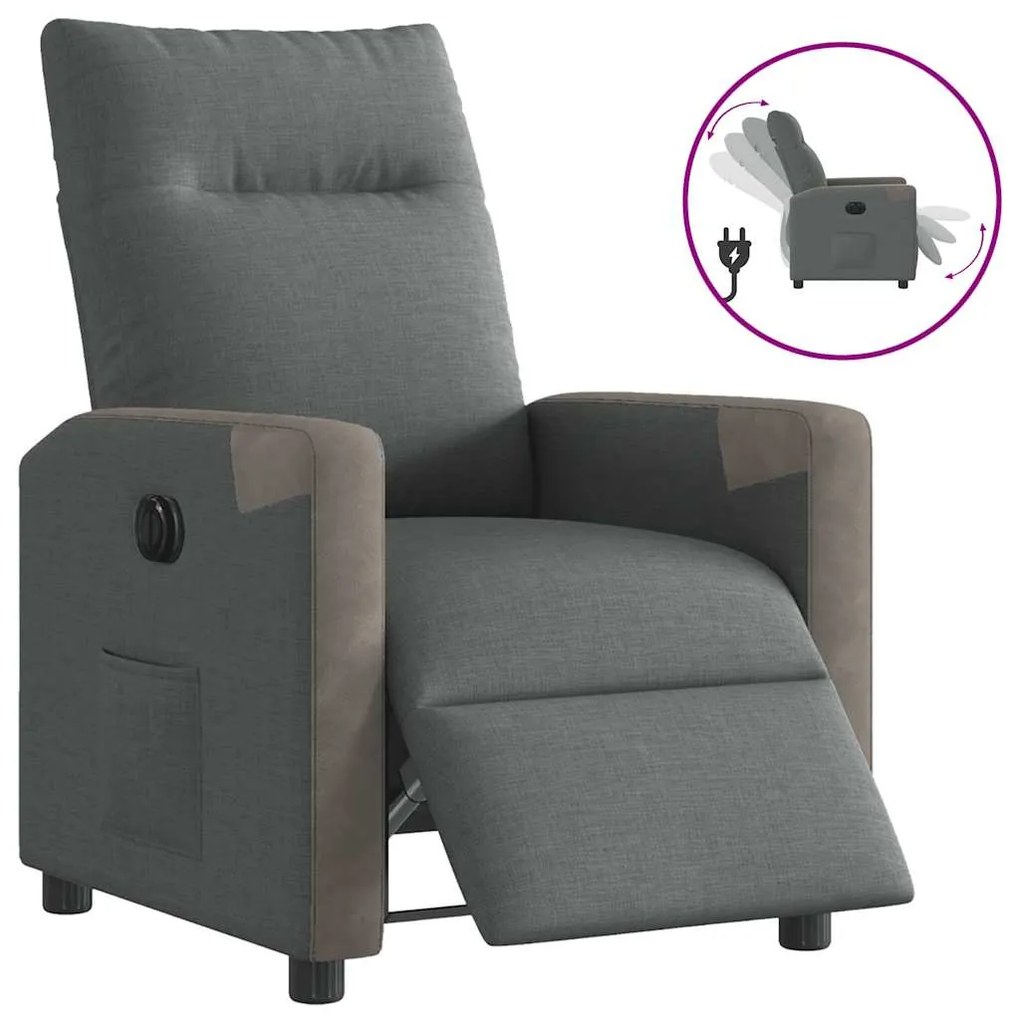 Poltrona Elettrica Reclinabile Grigio Scuro İn Tessuto /