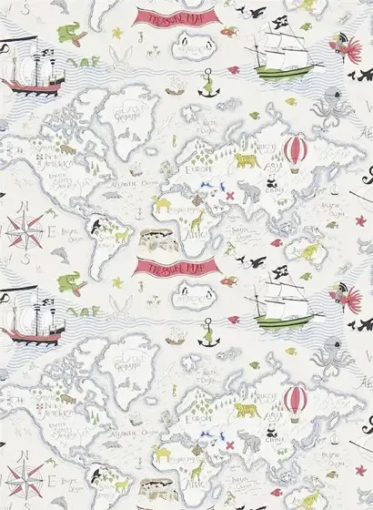 Kindertapete Treasure Map von Sanderson - Weiß/ Bunt