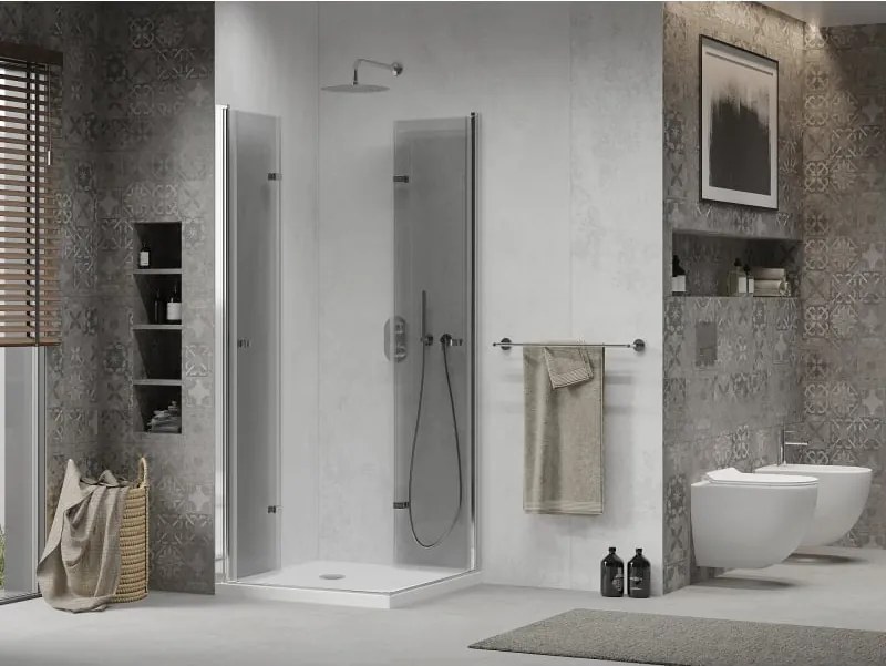 Mexen Lima Duo cabina doccia pieghevole 90 x 90 cm, trasparente, cromo + piatto Flat - 856-090-090-01-02-4010