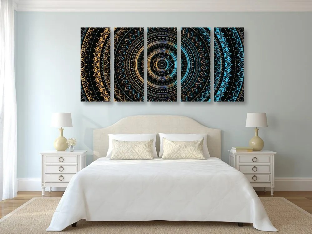 Quadri 5 pezzi – Mandala con motivo del sole