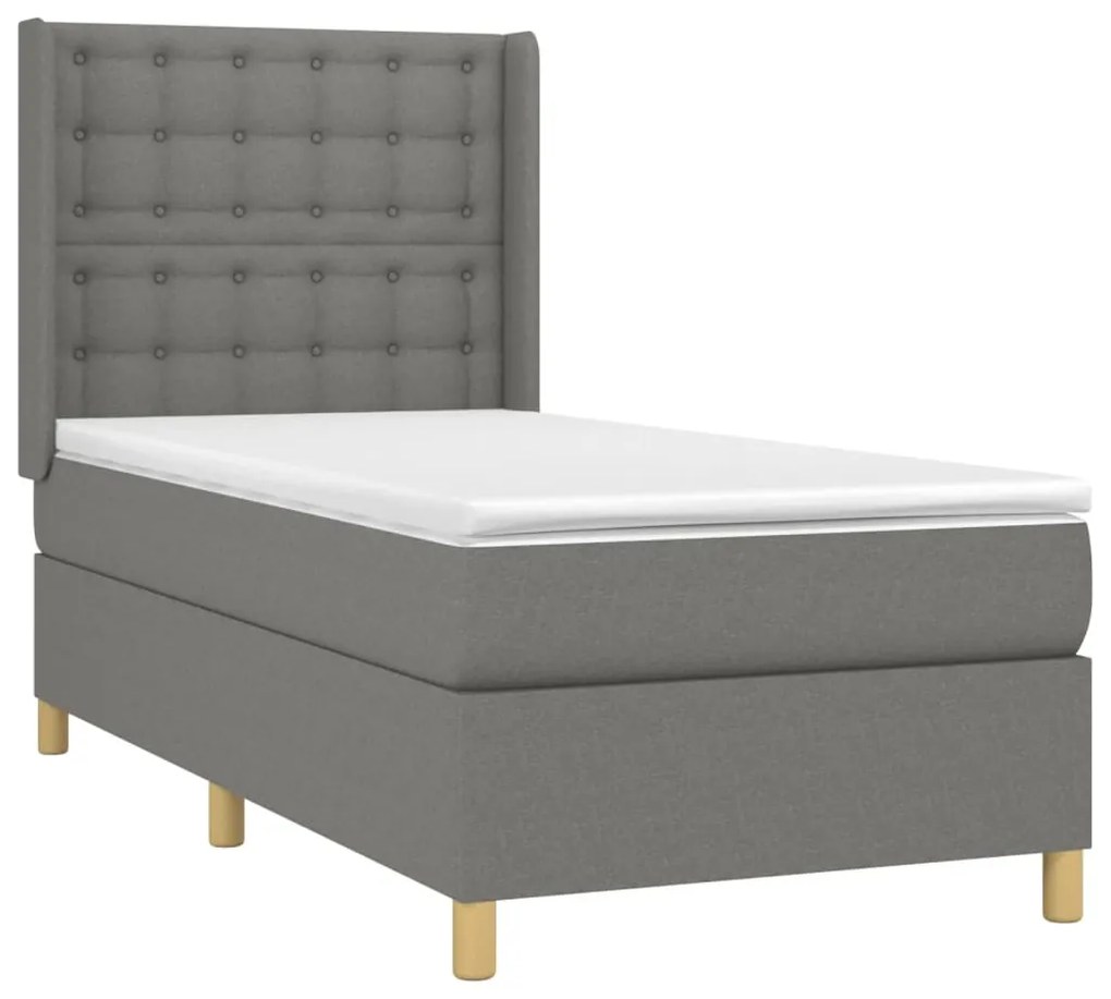 Letto a molle materasso e led grigio scuro 90x200 cm in tessuto