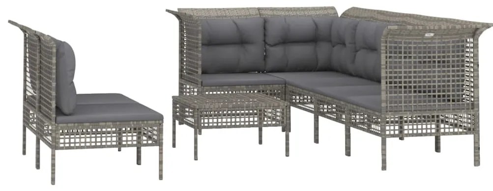 Set divani da giardino 8 pz con cuscini in polyrattan grigio