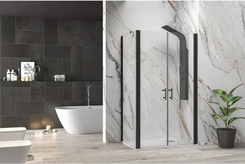 Kamalu - Box doccia 80x70 nero apertura saloon altezza 200h | KS2800AS