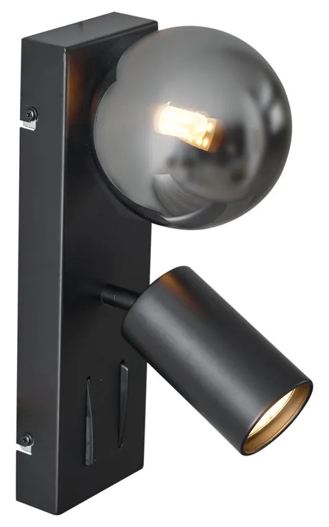 Lampada da parete moderna nera a 2 luci inclinabile con porta USB-C - Lesly