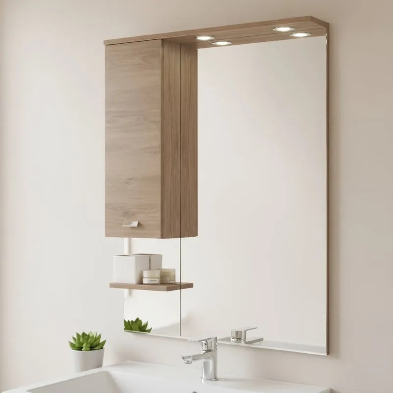 Specchio con illuminazione integrata bagno rettangolare Rimini L 70 x H 108 x P 18.5 cm marrone