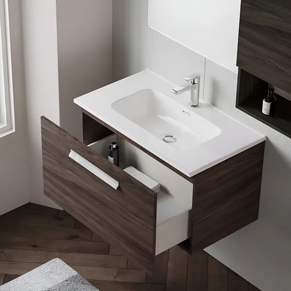 Mobile bagno sospeso 82 cm con lavabo in ceramica AURA1 Olmo Caffč