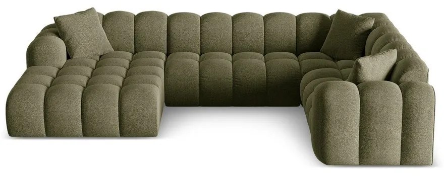 Divano angolare verde (con penisola a destra/a U) con rivestimento in ciniglia Treno – Cosmopolitan Design