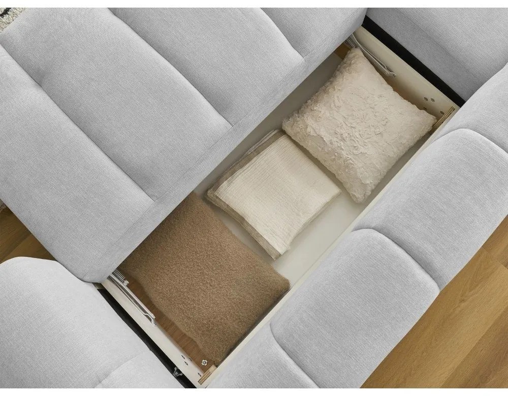 Divano angolare grigio chiaro allungabile e con contenitore (penisola a sinistra/chaise lounge) Fuji – Bobochic Paris