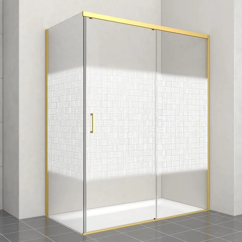 Porta doccia scorrevole Jazz, L 138-139.5 cm x H 200 cm x SP 6 mm, profilo dorato, vetro smerigliato