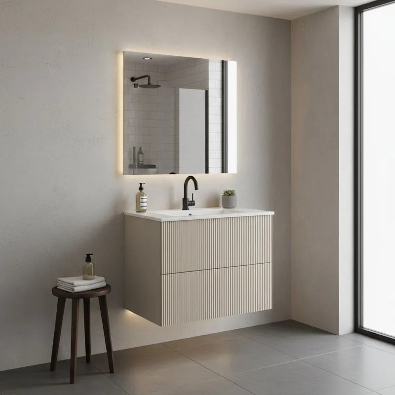 Mobile da bagno sospeso sotto lavabo Opera 2 cassetti L59,5 H50 P45,5 cm sabbia laccato opaco cannettato