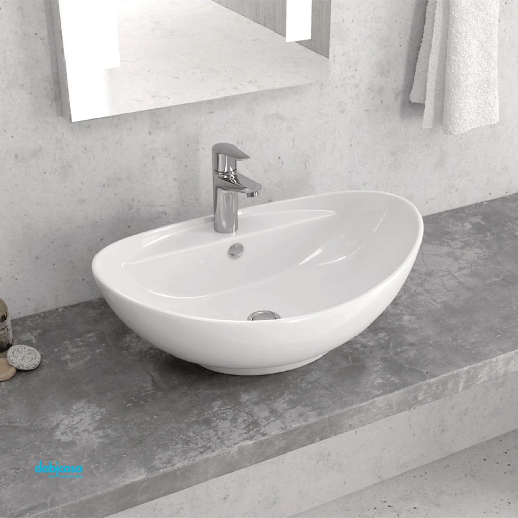 Lavabo D'Appoggio Da 59x39 Cm Bianco Lucido