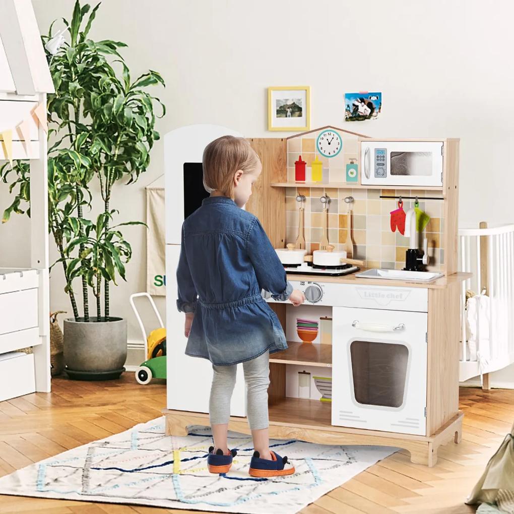 Costway Cucina finta giocattolo con suoni e luci realistici per bambini, Cucina realistica con accessori completi