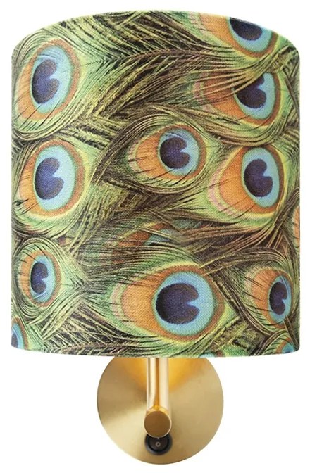 Lampada da parete vintage oro con paralume in velluto 20/20/20 pavone - Combi