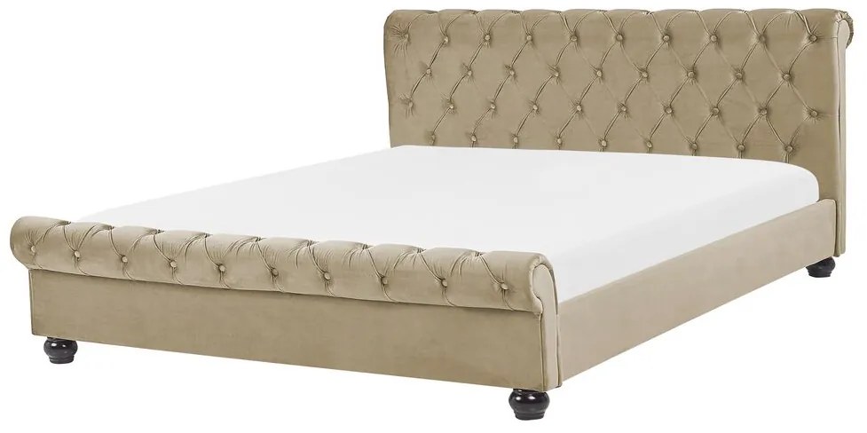 Letto matrimoniale in velluto beige stile chesterfield 160x200cm AVALLON Beliani