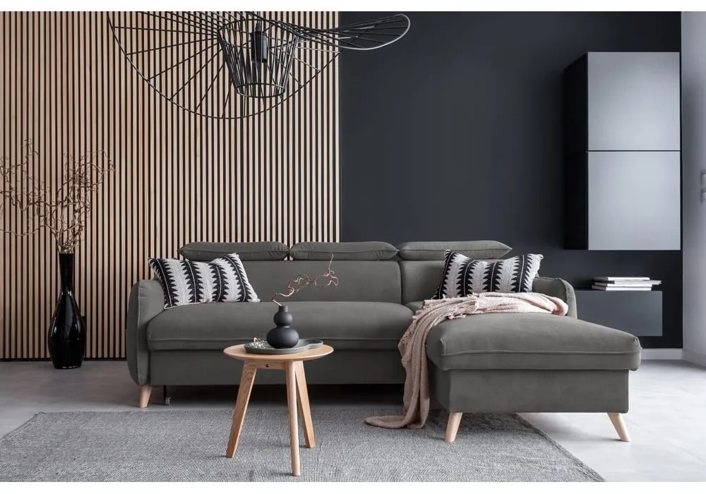 Divano letto angolare in velluto grigio scuro (angolo destro) Sweet Harmony - Miuform