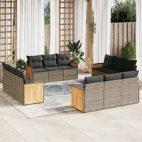 Set Divani da Giardino 12 pz con Cuscini Grigio in Polyrattan 3227516