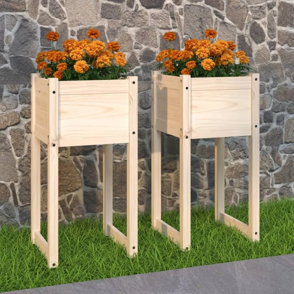 Fioriere 2 Pz Bianche 40x40x81 Cm İn Legno Massello Di Pino /
