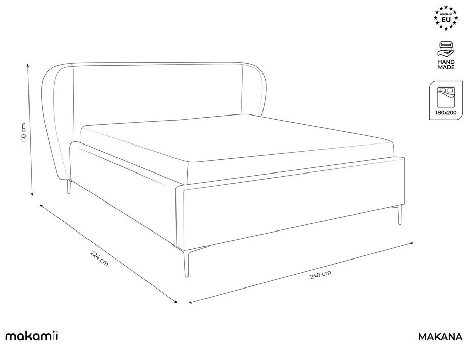 Letto matrimoniale imbottito color terracotta con rete inclusa 180x200 cm Makana – Makamii
