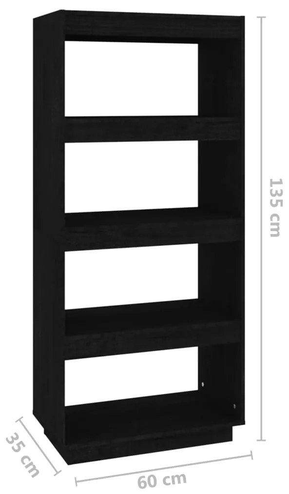 Libreria/Divisorio Nero 60x35x135 cm in Legno Massello di Pino