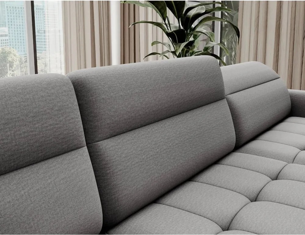 Divano angolare grigio chiaro allungabile/con contenitore (con penisola a sinistra/a U) e rivestimento in velluto Berrto – ELTAP