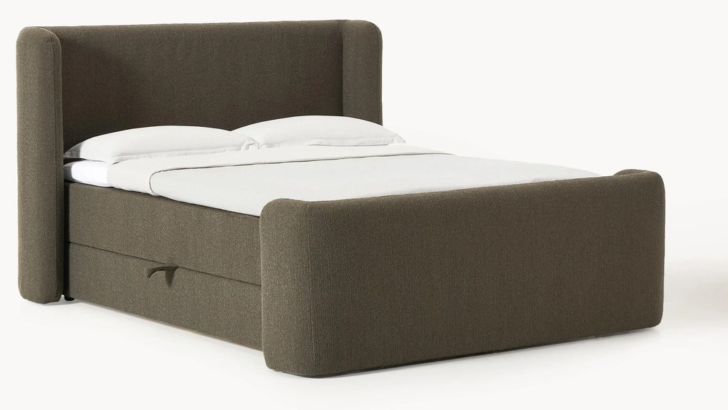 Letto boxsrping in bouclé con contenitore Perla