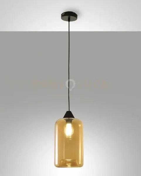 Silo sospensione ambra 1 luce in vetro soffiato struttura in metall...