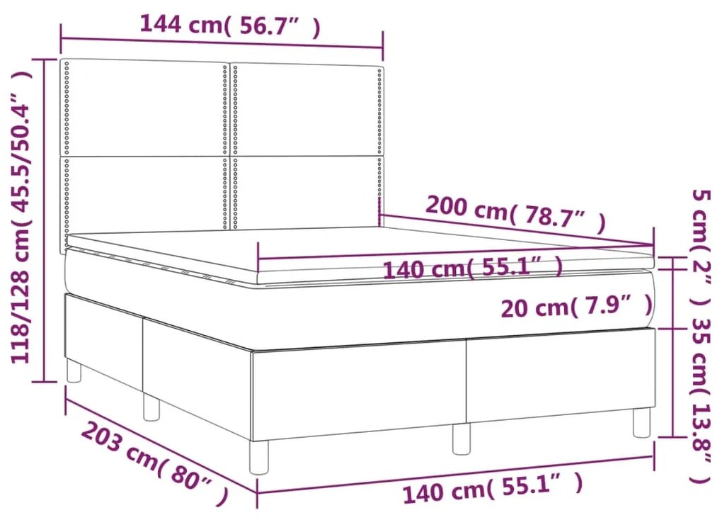 Giroletto Molle Materasso e LED Cappuccino 140x200cm Similpelle