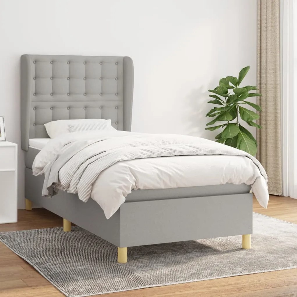 Giroletto A Molle Con Materasso Grigio Chiaro 80x200 Cm Tessuto /